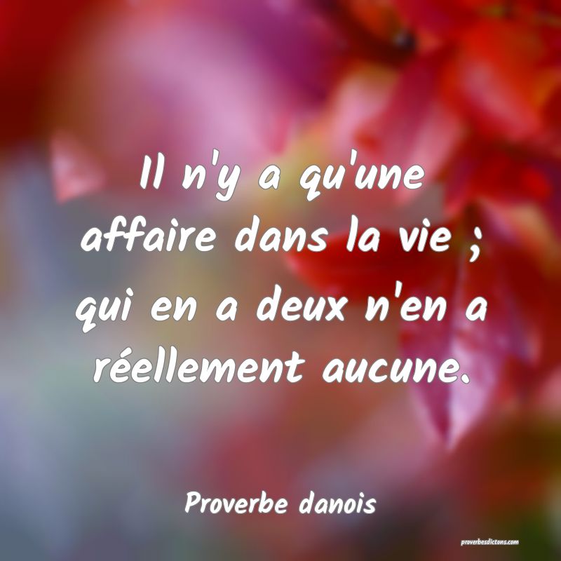 Il n'y a qu'une affaire dans la vie ; qui en a deux n'en a réellement aucune.