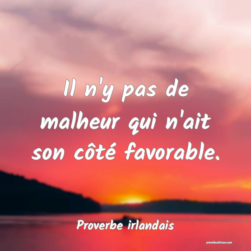 Il n'y pas de malheur qui n'ait son côté favorable.