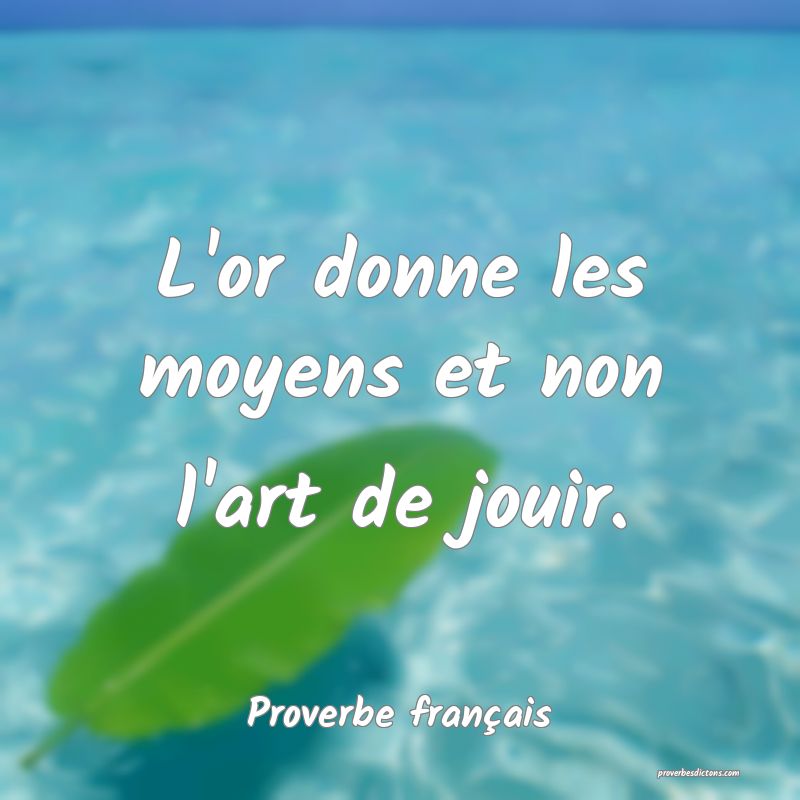 L'or donne les moyens et non l'art de jouir.