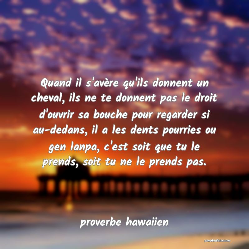  Quand il s'avère qu'ils donnent un cheval, ils ne te donnent pas le droit d'ouvrir sa bouche pour regarder si au-dedans, il a les dents pourries ou gen lanpa, c'est soit que tu le prends, soit tu ne le prends pas.