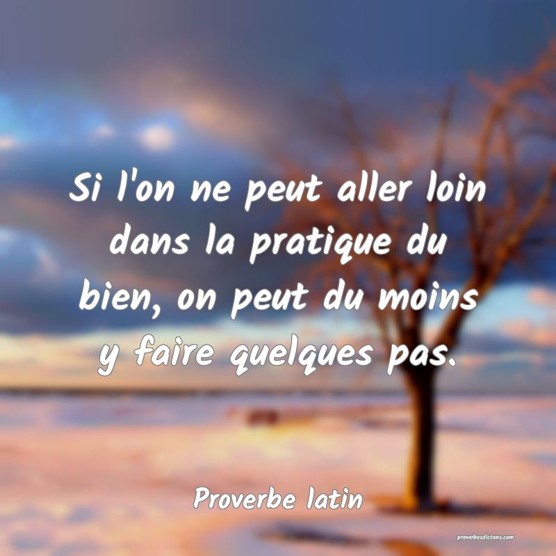 Si l'on ne peut aller loin dans la pratique du bien, on peut du moins y faire quelques pas.