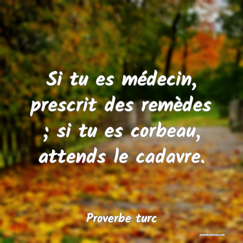 Si tu es médecin, prescrit des remèdes ; si tu es corbeau, attends le cadavre.