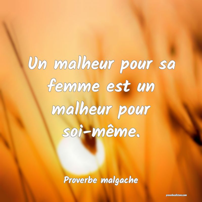 Un malheur pour sa femme est un malheur pour soi-même.