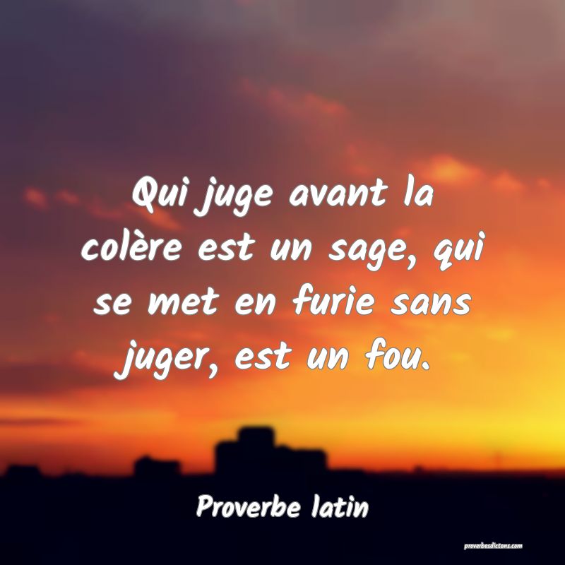 Qui juge avant la colère est un sage, qui se met en furie sans juger, est un fou.