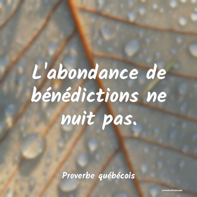  L'abondance de bénédictions ne nuit pas.