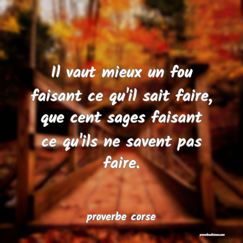  Il vaut mieux un fou faisant ce qu'il sait faire, que cent sages faisant ce qu'ils ne savent pas faire.