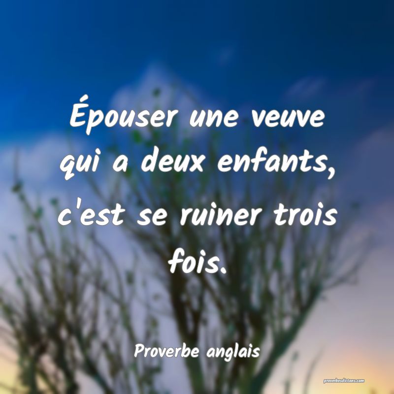 Épouser une veuve qui a deux enfants, c'est se ruiner trois fois.