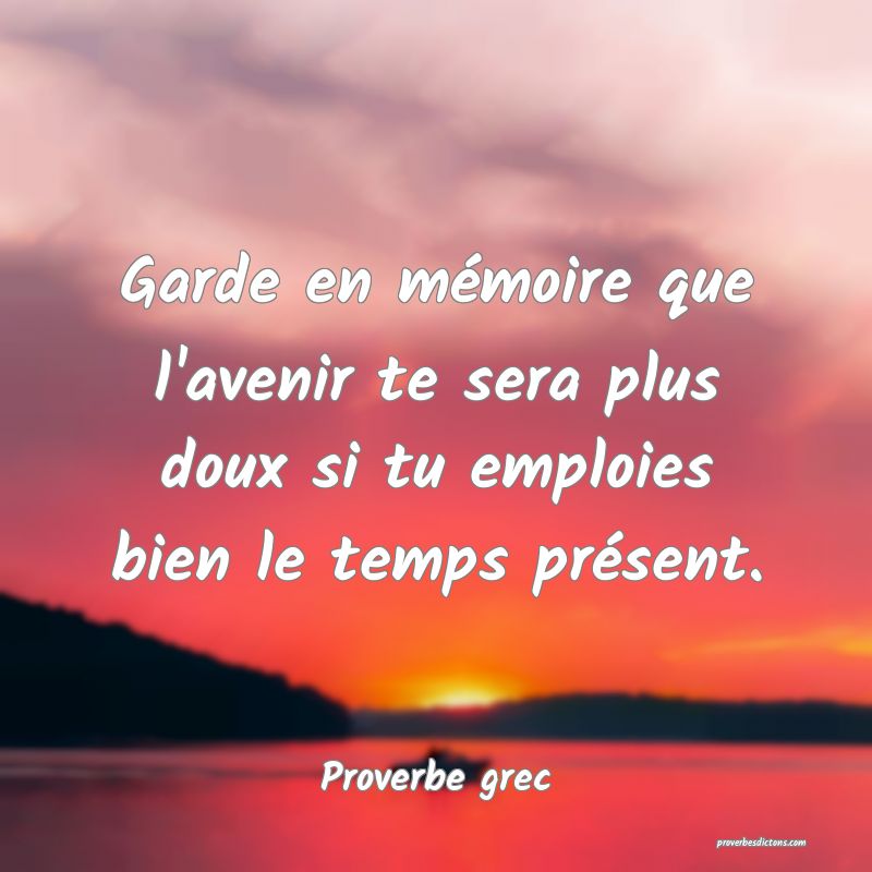 Garde en mémoire que l'avenir te sera plus doux si tu emploies bien le temps présent.