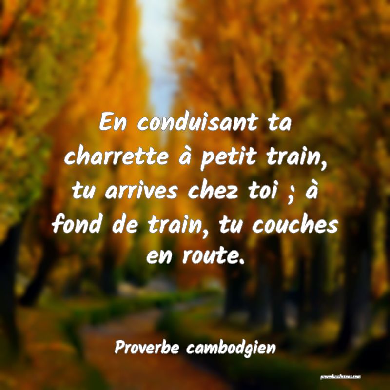 En conduisant ta charrette à petit train, tu arrives chez toi ; à fond de train, tu couches en route.