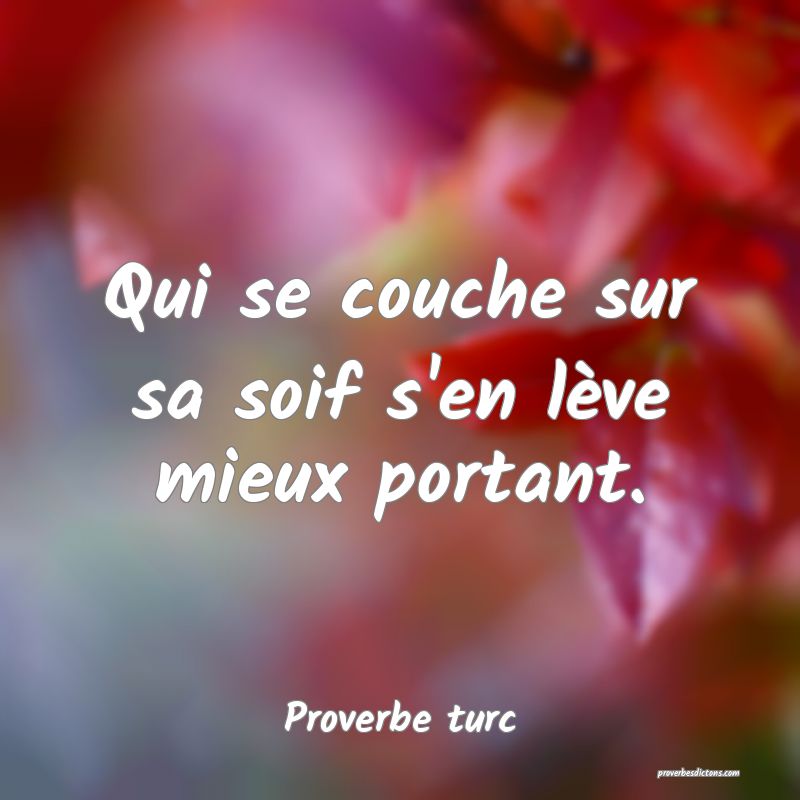 Qui se couche sur sa soif s'en lève mieux portant.