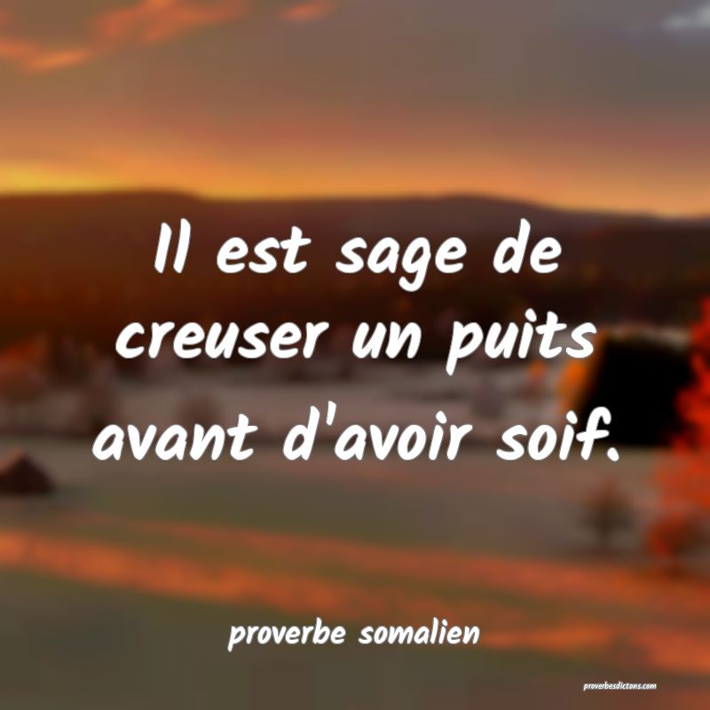  Il est sage de creuser un puits avant d'avoir soif.