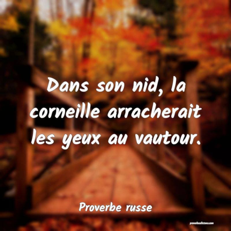 Dans son nid, la corneille arracherait les yeux au vautour.