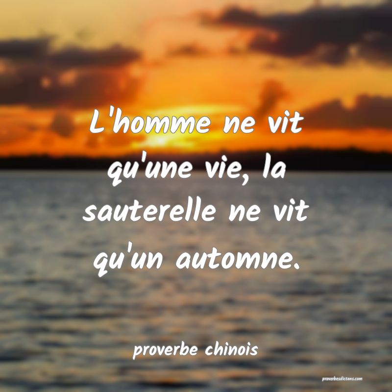  L'homme ne vit qu'une vie, la sauterelle ne vit qu'un automne.