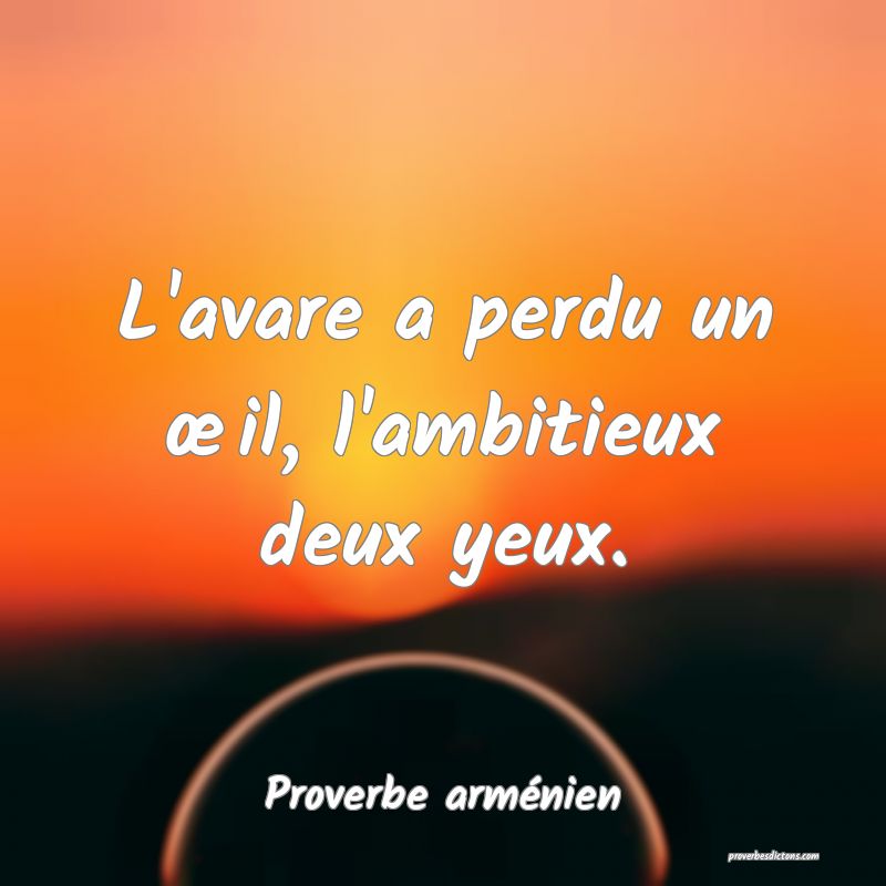 L'avare a perdu un œil, l'ambitieux deux yeux.