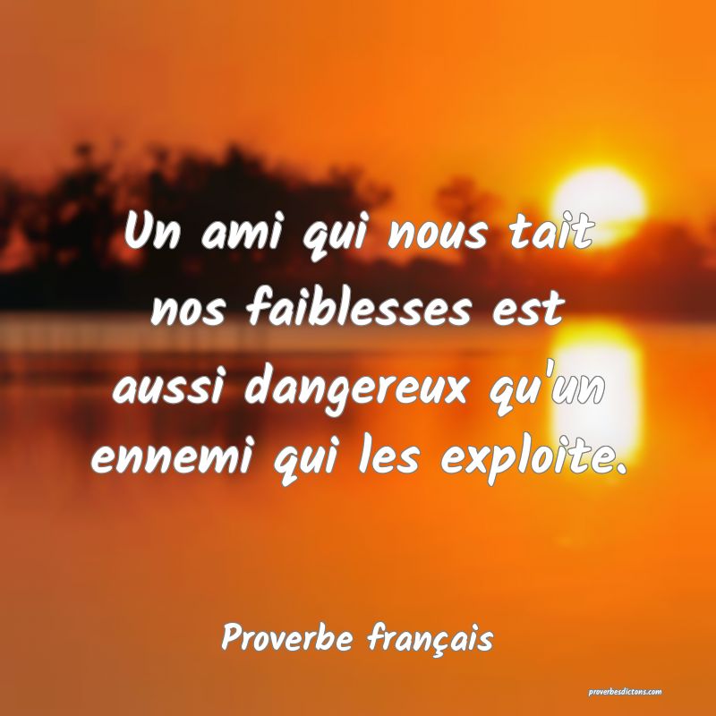 Un ami qui nous tait nos faiblesses est aussi dangereux qu'un ennemi qui les exploite.