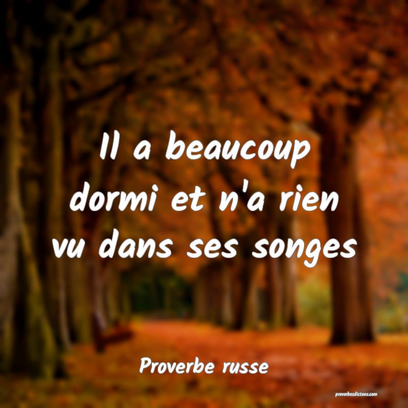  Il a beaucoup dormi et n'a rien vu dans ses songes