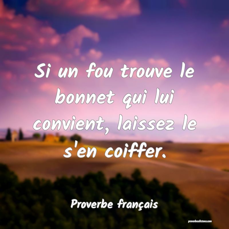 Si un fou trouve le bonnet qui lui convient, laissez le s'en coiffer.