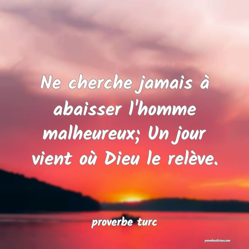  Ne cherche jamais à abaisser l'homme malheureux; Un jour vient où Dieu le relève.