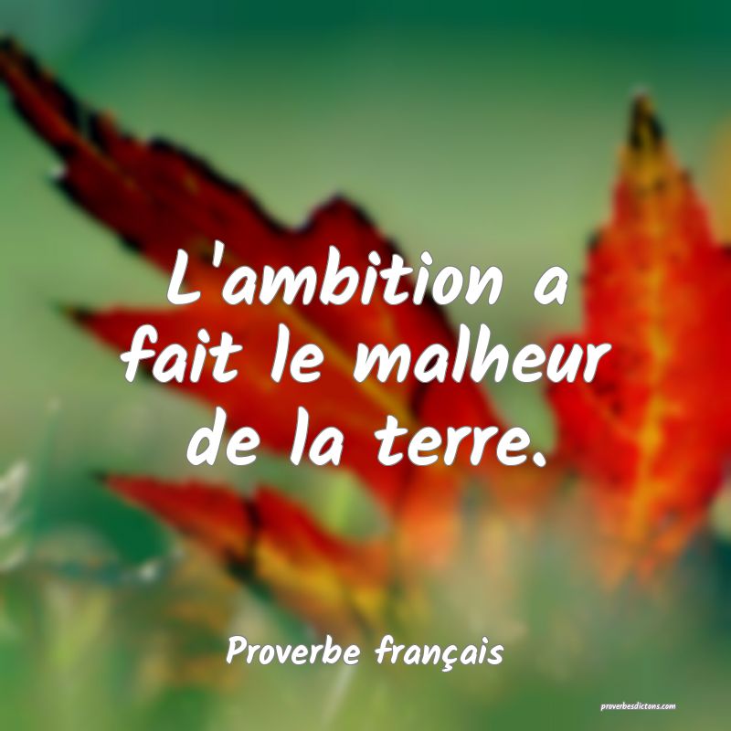 L'ambition a fait le malheur de la terre.