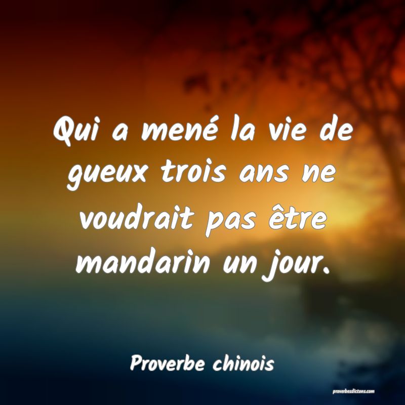 Qui a mené la vie de gueux trois ans ne voudrait pas être mandarin un jour.