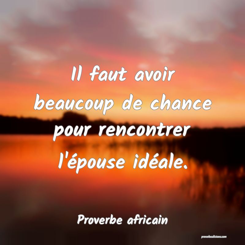 Il faut avoir beaucoup de chance pour rencontrer l'épouse idéale.