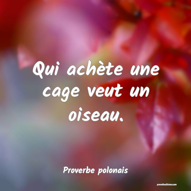 Qui achète une cage veut un oiseau.