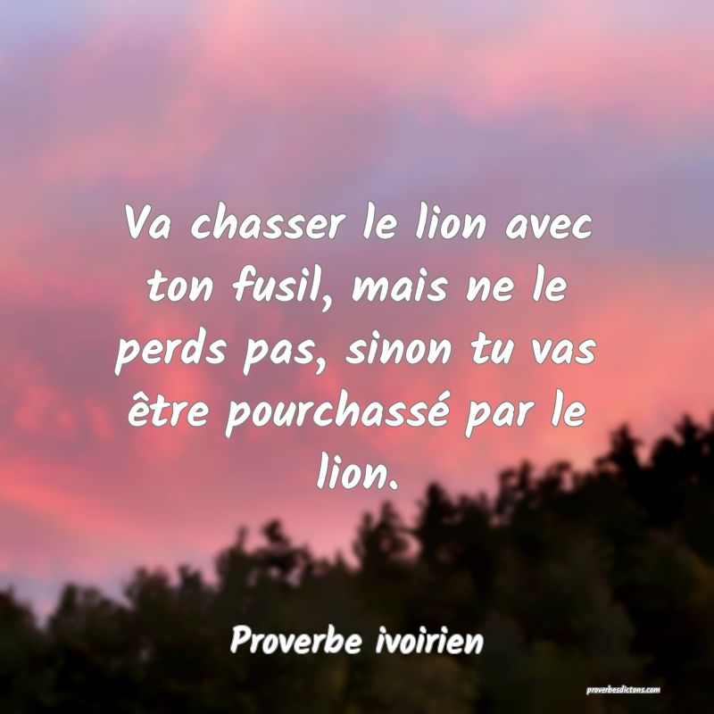 Va chasser le lion avec ton fusil, mais ne le perds pas, sinon tu vas être pourchassé par le lion.