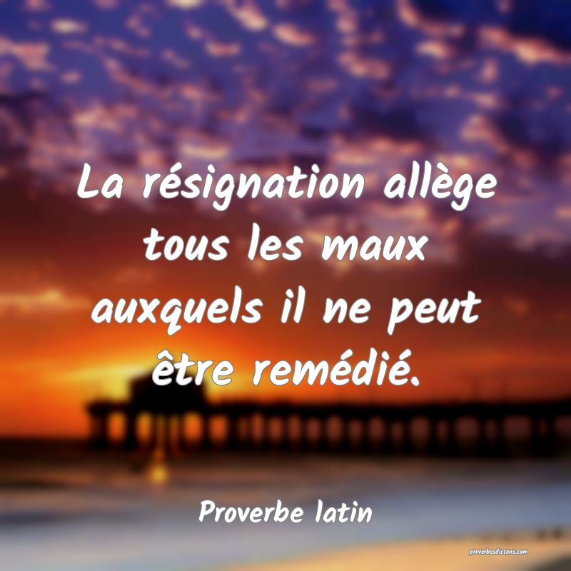 La résignation allège tous les maux auxquels il ne peut être remédié.