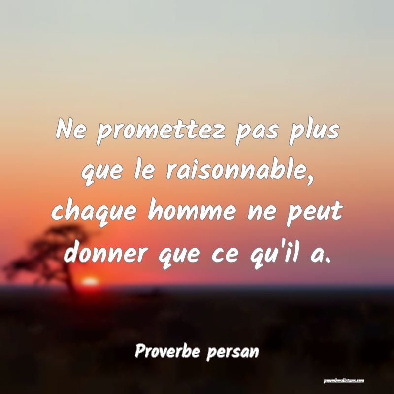 Ne promettez pas plus que le raisonnable, chaque homme ne peut donner que ce qu'il a.