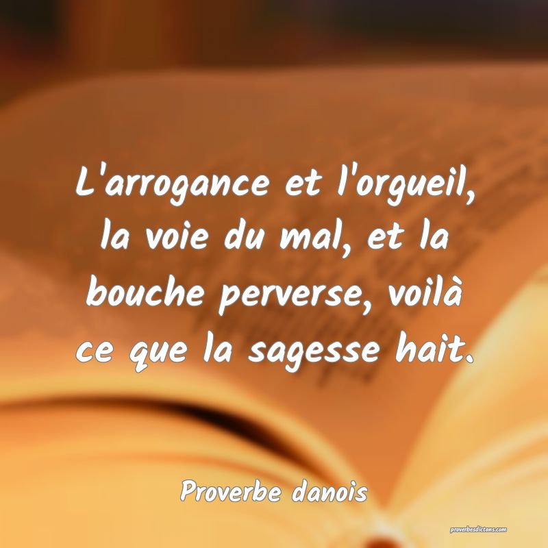 L'arrogance et l'orgueil, la voie du mal, et la bouche perverse, voilà ce que la sagesse hait.