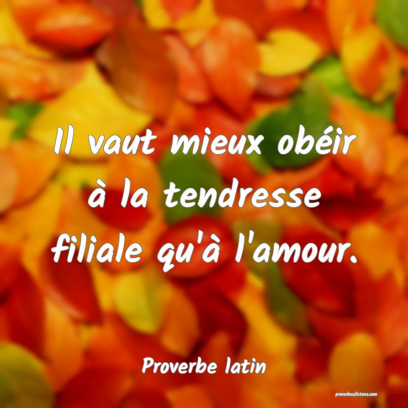 Il vaut mieux obéir à la tendresse filiale qu'à l'amour.