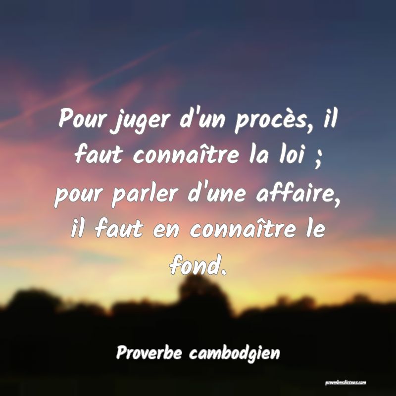 Pour juger d'un procès, il faut connaître la loi ; pour parler d'une affaire, il faut en connaître le fond.