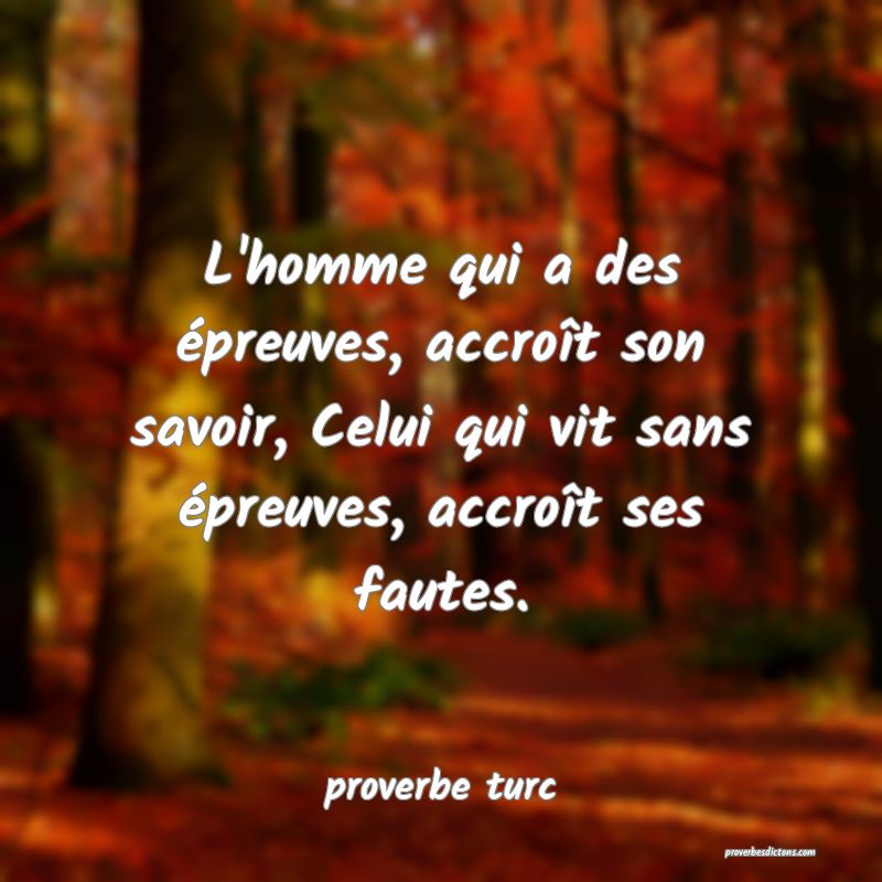  L'homme qui a des épreuves, accroît son savoir, Celui qui vit sans épreuves, accroît ses fautes.