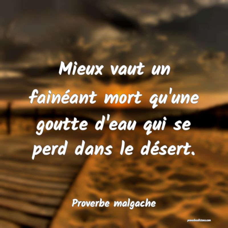 Mieux vaut un fainéant mort qu'une goutte d'eau qui se perd dans le désert.