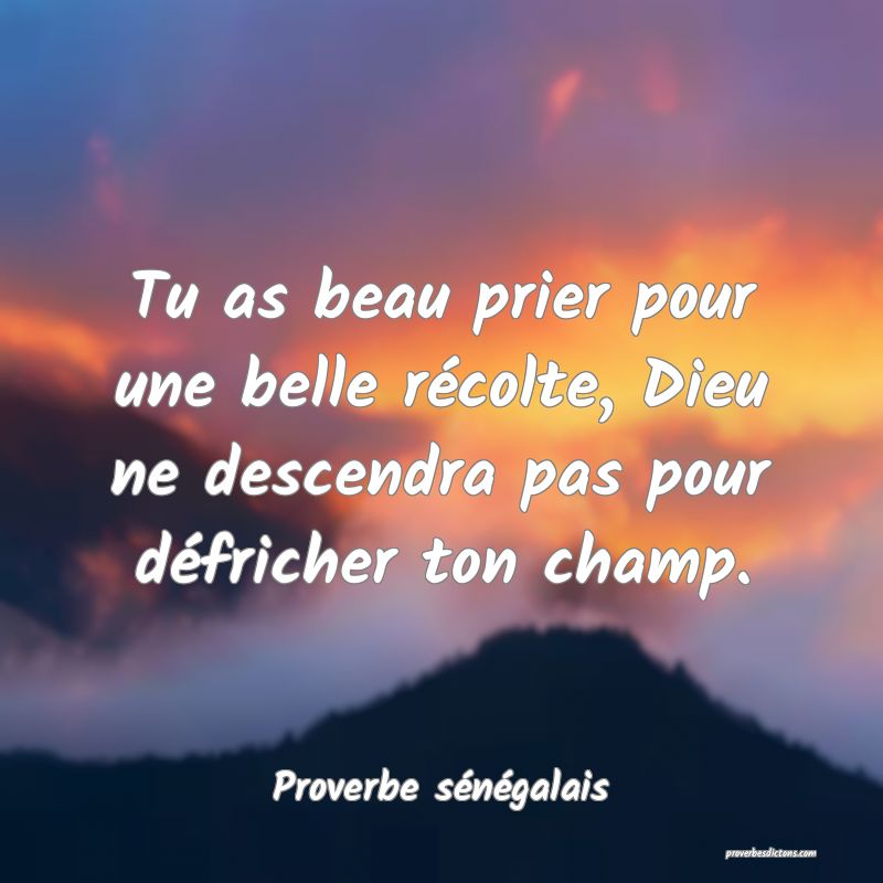 Tu as beau prier pour une belle récolte, Dieu ne descendra pas pour défricher ton champ.