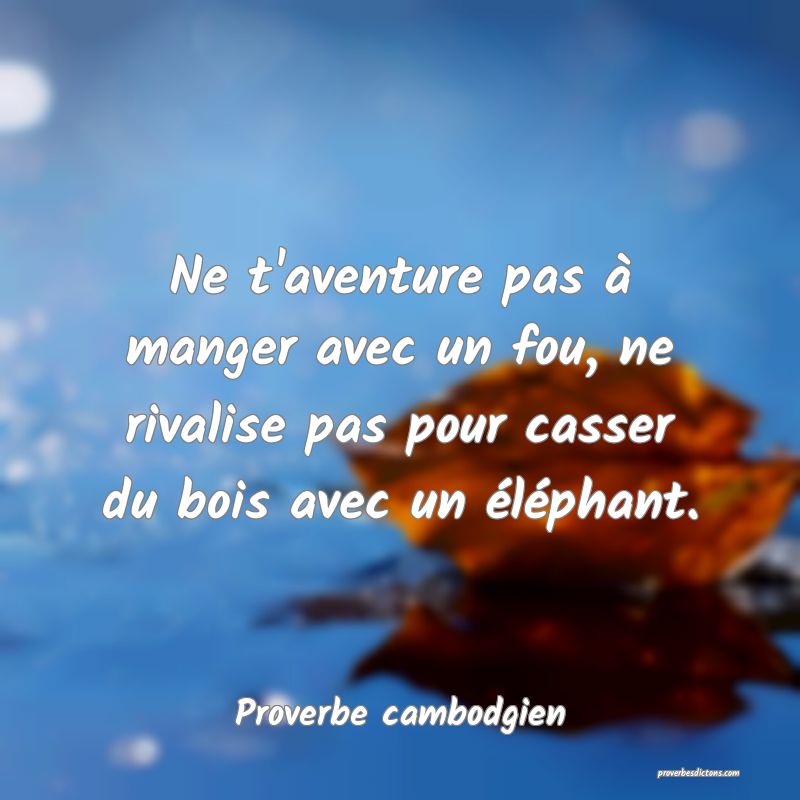 Ne t'aventure pas à manger avec un fou, ne rivalise pas pour casser du bois avec un éléphant.