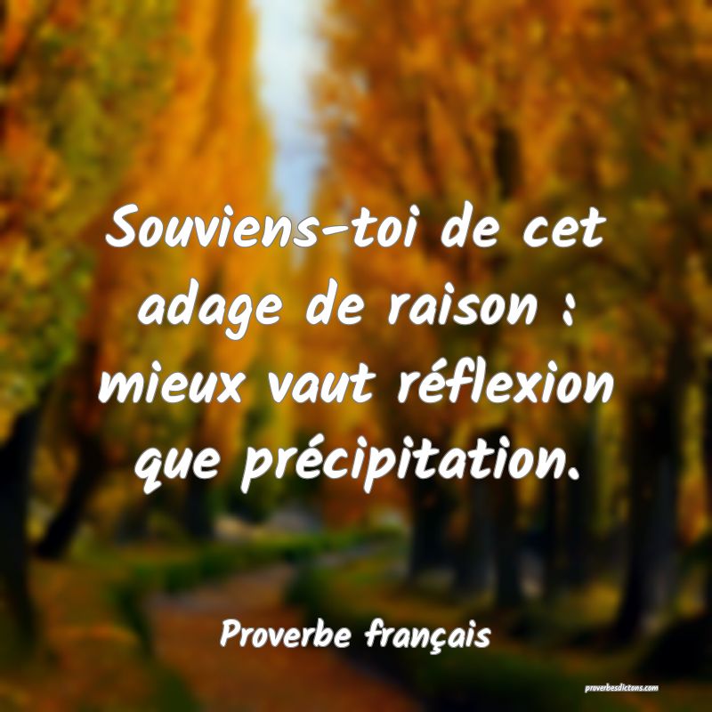 Souviens-toi de cet adage de raison : mieux vaut réflexion que précipitation.