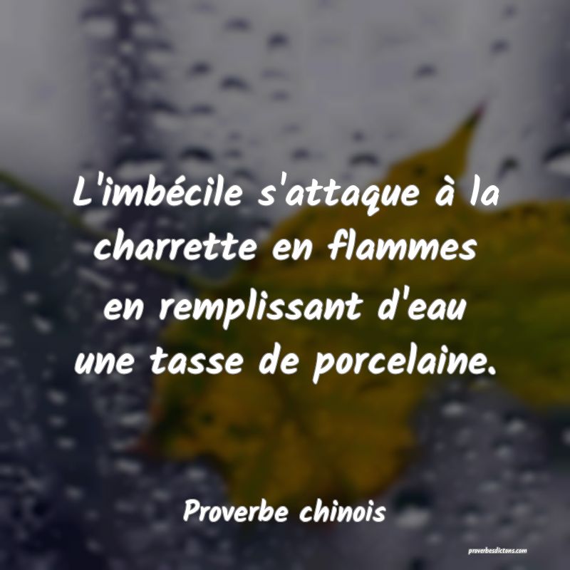 L'imbécile s'attaque à la charrette en flammes en remplissant d'eau une tasse de porcelaine.
