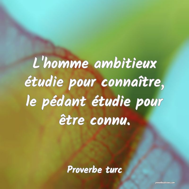 L'homme ambitieux étudie pour connaître, le pédant étudie pour être connu.