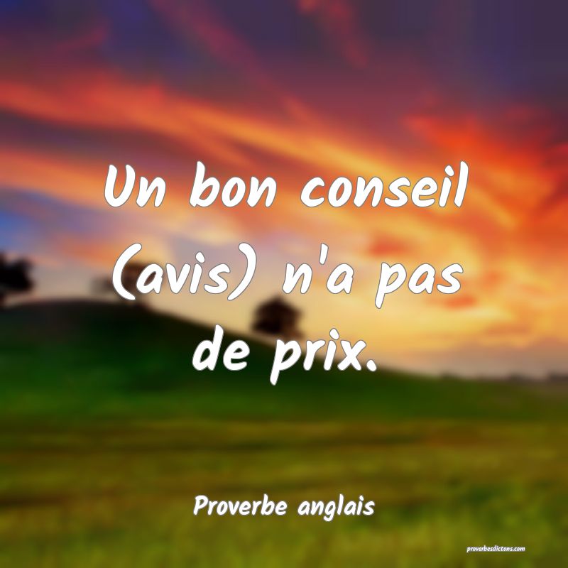 Un bon conseil (avis) n'a pas de prix.