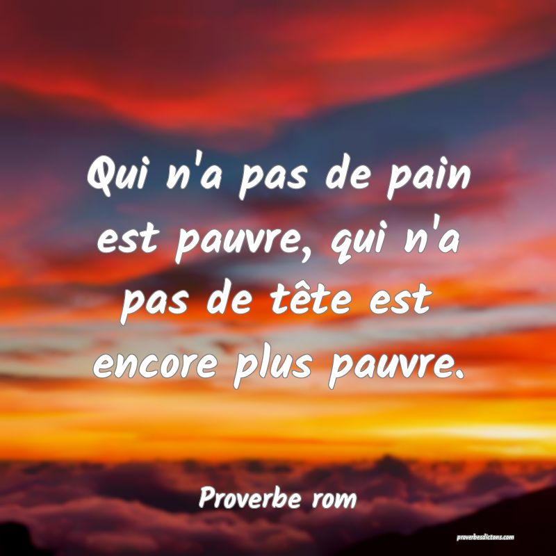 Qui n'a pas de pain est pauvre, qui n'a pas de tête est encore plus pauvre.