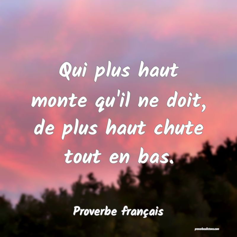Qui plus haut monte qu'il ne doit, de plus haut chute tout en bas.