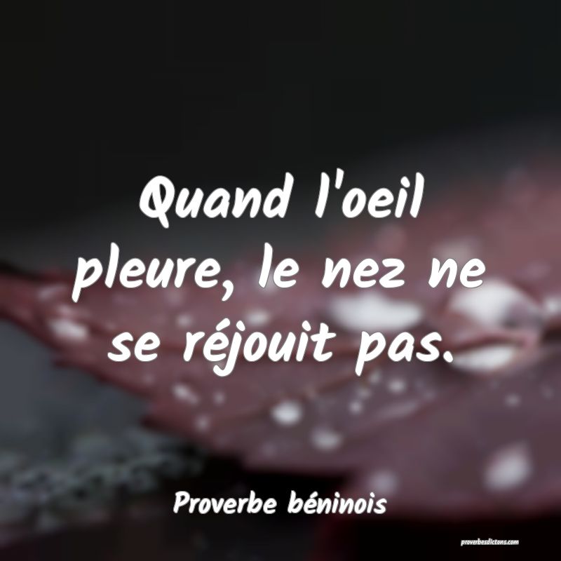 Quand l'oeil pleure, le nez ne se réjouit pas.