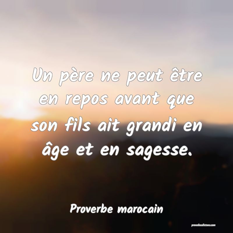 Un père ne peut être en repos avant que son fils ait grandi en âge et en sagesse.