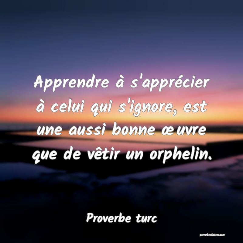 Apprendre à s'apprécier à celui qui s'ignore, est une aussi bonne œuvre que de vêtir un orphelin.