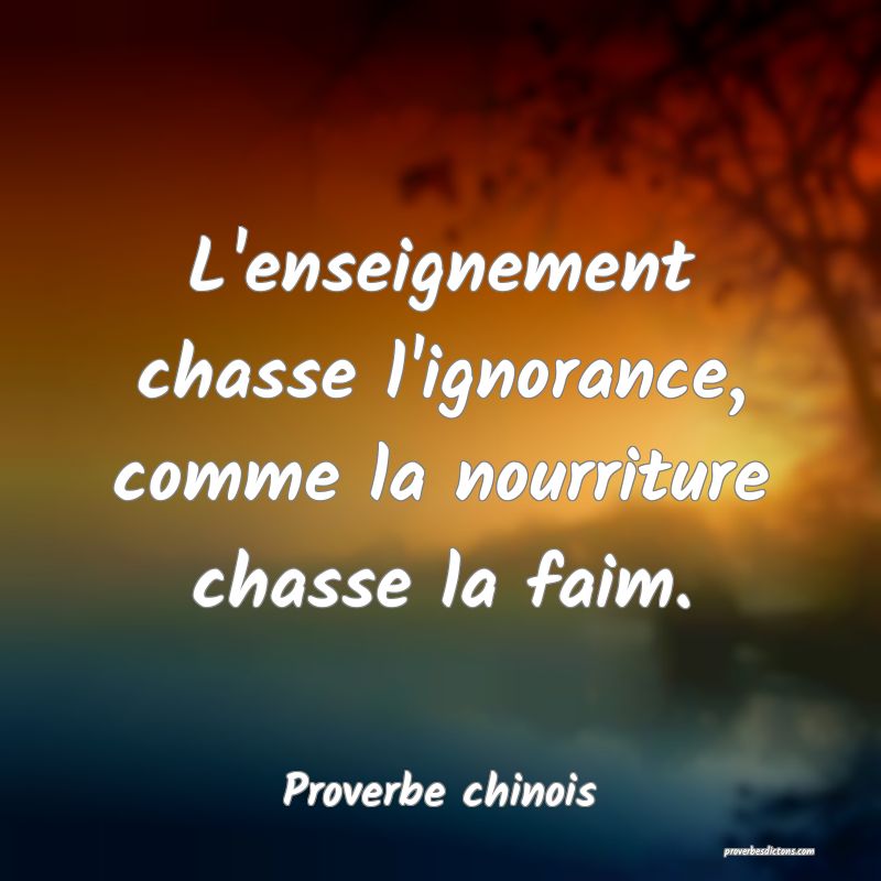 L'enseignement chasse l'ignorance, comme la nourriture chasse la faim.
