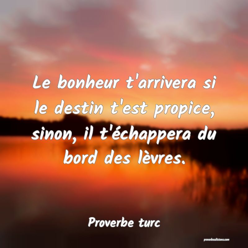 Le bonheur t'arrivera si le destin t'est propice, sinon, il t'échappera du bord des lèvres.