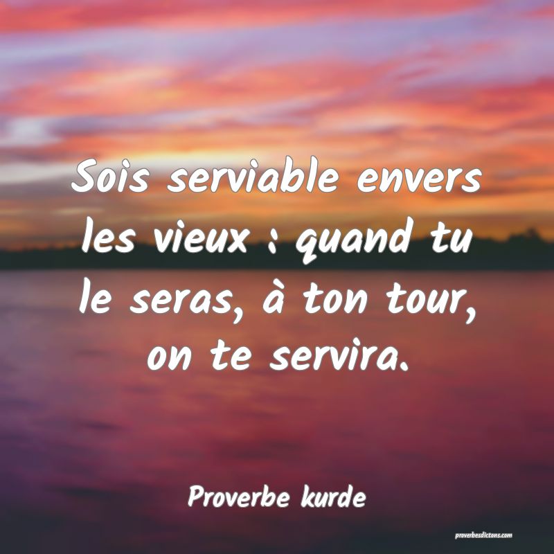 Sois serviable envers les vieux : quand tu le seras, à ton tour, on te servira.