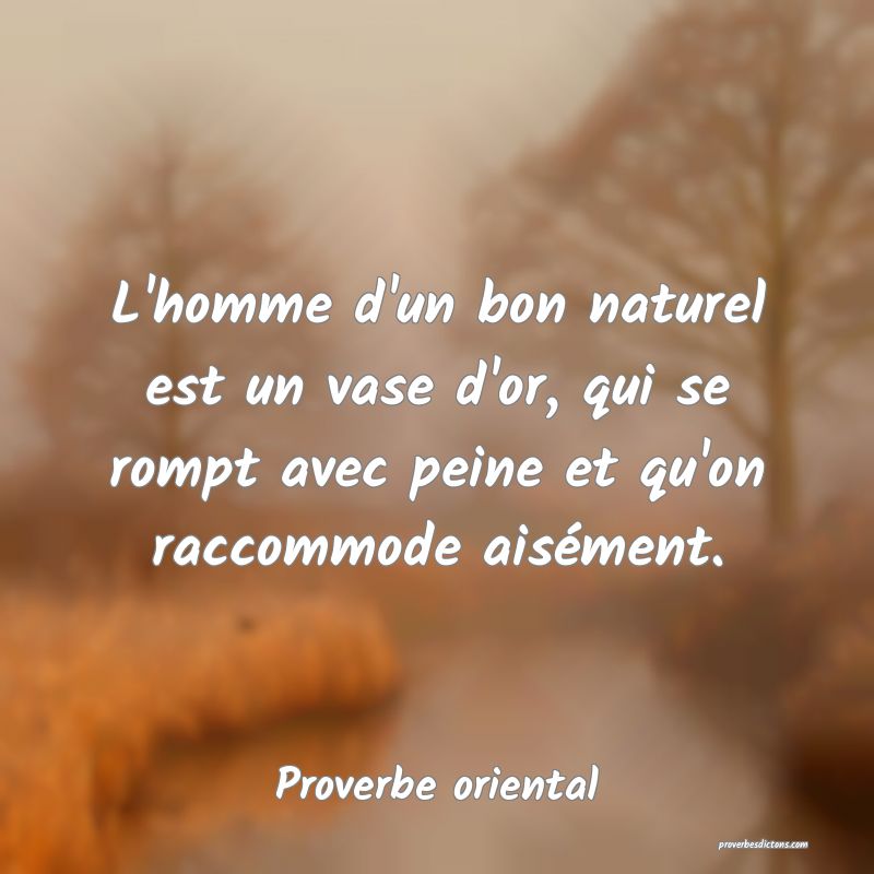 L'homme d'un bon naturel est un vase d'or, qui se rompt avec peine et qu'on raccommode aisément.