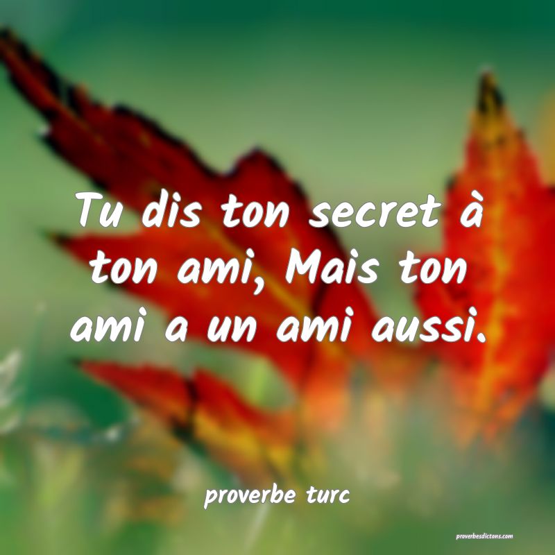  Tu dis ton secret à ton ami, Mais ton ami a un ami aussi.